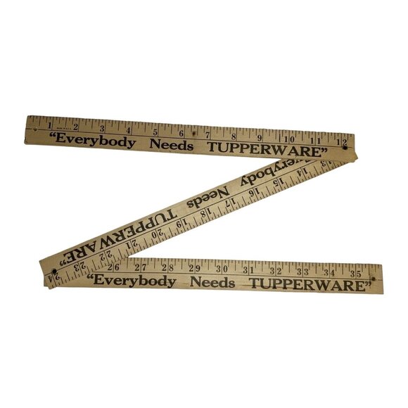 Vintage Wooden Folding Yardstick 36" Everybody Needs Tupperware Ruler USA Made - Picture 1 of 11